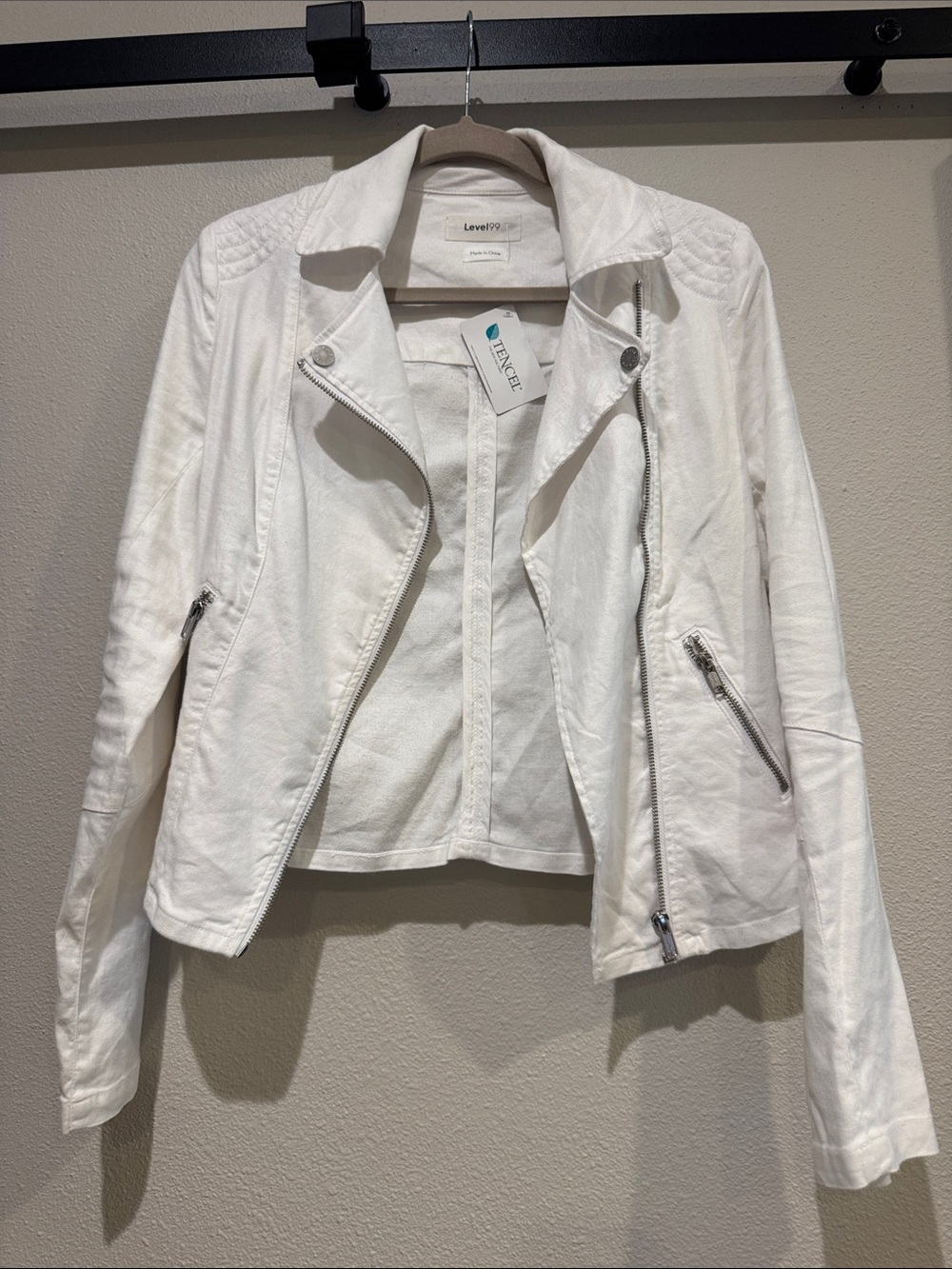 Level 99 Women's White Asymmetric Moto Jacket